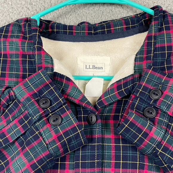 L.L. Bean Women's Large Flannel Shirt Jacket Sherpa Fleece Lined Plaid Button Up - Picture 1 of 5